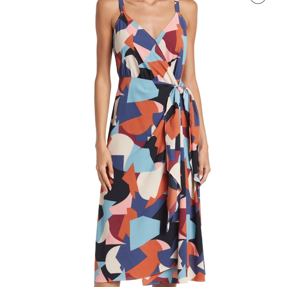 Lush Geometric Print Side Tie Wrap Sleeveless Midi Dress